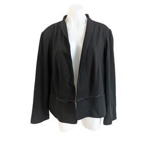 New Eileen Fisher Size 1X Tropical Suiting Eco Poly Leather Trim Jacket Black